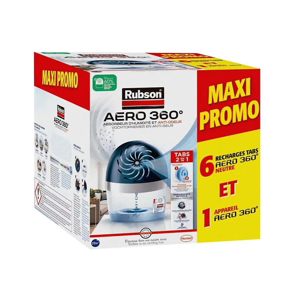 Rubson Absorbeur d'humidité aéro 360° 20m²+ 6 recharges