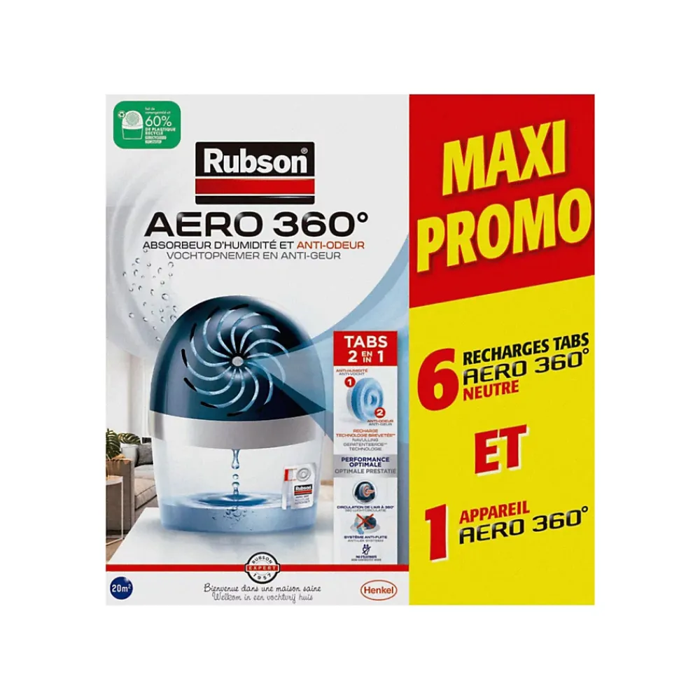 Rubson Absorbeur d'humidité aéro 360° 20m²+ 6 recharges