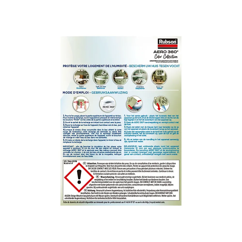 Rubson Absorbeur d'humitidé anti-odeur Aéro 360 20m2 coloris pêche