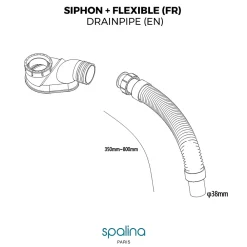 Spalina Evacuation De Baignoire-Accessoire Siphon extra plat + flexible 80x8x6cm, by