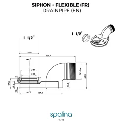 Spalina Evacuation De Baignoire-Accessoire Siphon extra plat + flexible 80x8x6cm, by