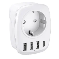 Voltman Transformateur, Convertisseur Et Chargeur Usb-Adaptateur prise voyage UE/UK - 4 ports USB -