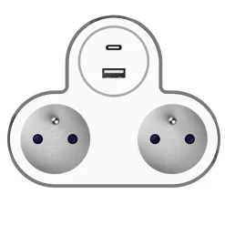Jacobsen Adaptateur triplite + 2 USB blanche 16A