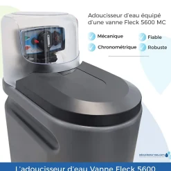 Toodo Adoucisseur D'Eau-Adoucisseur d'Eau 16L Fleck 5600 MC Mécanique Chronométrique Anti Calcaire Fabriqué En France