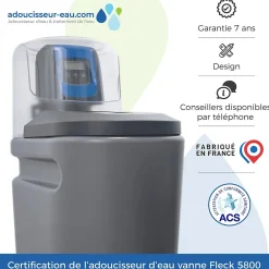 Toodo Adoucisseur D'Eau-Adoucisseur D'eau 30L Fleck 5800 SXT Monobloc Volumétrique + Kit Installation Fabrication Française