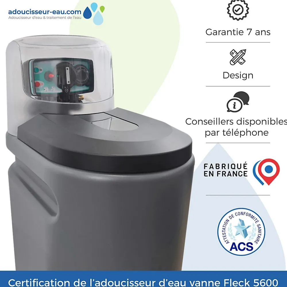 Toodo Adoucisseur D'Eau-Adoucisseur Eau 20L Fleck 5600 MV Mécanique Volumétrique Complet Avec Accessoires Fabriqué En France