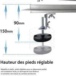 AICA Sanitaire AICA caniveau de douche en acier inoxydable italien 2 en 1, réglable en hauteur et pivotante - 100 cm