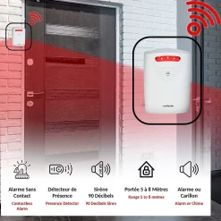 Fishtec Alarme Sans Fil-Alarme Détecteur de Présence - Carillon - 90 dB