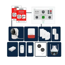 Daewoo Alarme maison sans fil avec écran tactile 7'' AM351 livrée avec 2 caméras Full HD et 12 accessoires - Sans abonnement
