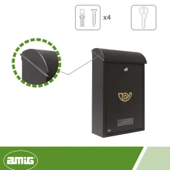 Amig Boîte Aux Lettres 2 Portes-- Boîte aux lettres 2 - 400 x 250 x 100 mm - Acier - Noir