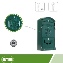 Amig Boîte Aux Lettres 2 Portes-- Boîte aux lettres 4 - 400 x 240 x 80 mm - Aluminium - Vert
