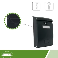 Amig - Boîte aux lettres 7 - 345 x 240 x 105 mm - Plastique - Noir