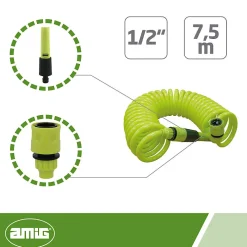 Amig Tube Et Raccord Multicouche-- Tuyau spirale R39 - 7,5 m - Caoutchouc EVA - Vert pistache