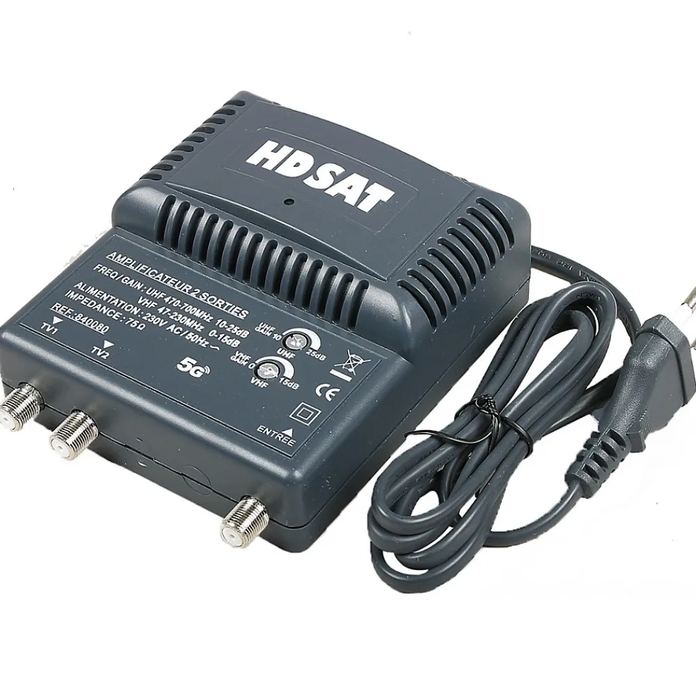 Hdsat amplificateur TNT 2 sorties Gain 25dB + 3 Fiches F