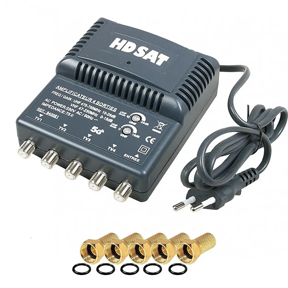 Hdsat amplificateur TNT 4 sorties Gain 25dB + 5 Fiches F