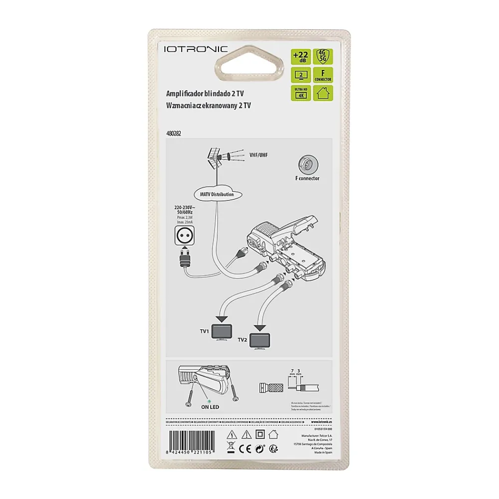 Amplificateur TV 22dB 2 TV 4G/5G, connexion F
