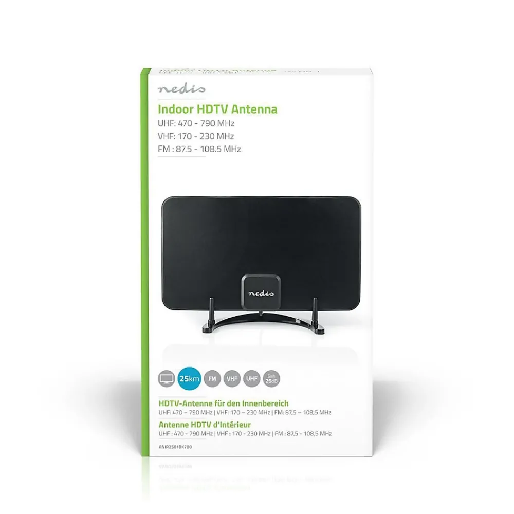 Nedis Antenne HDTV d'Intérieur 0 - 25 km Gain de 26 dB FMVHFUHF Noire
