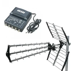 Hdsat Antenne TNT Trinappe Gain 18dB + Amplificateur tnt 4 Sorties