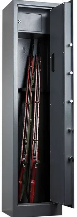 Smith & Locke Armoire À Fusils-Armoire à fusils serrure électronique – 5 armes avec coffre intérieur, acier gris – 120 L – l.35 x H.145 x P.30 cm