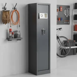 Smith & Locke Armoire À Fusils-Armoire à fusils serrure électronique – 5 armes avec coffre intérieur, acier gris – 120 L – l.35 x H.145 x P.30 cm
