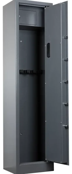Smith & Locke Armoire À Fusils-Armoire à fusils serrure électronique – 5 armes avec coffre intérieur, acier gris – 120 L – l.35 x H.145 x P.30 cm