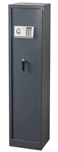 Smith & Locke Armoire À Fusils-Armoire à fusils serrure électronique – 5 armes avec coffre intérieur, acier gris – 120 L – l.35 x H.145 x P.30 cm