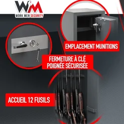 Work Men Armoire À Fusils-Armoire à fusils 500X340X1450mm avec coffre intérieur - 12 fusils - Workmen Security