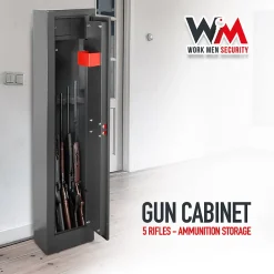 Work Men Armoire À Fusils-Armoire à fusils 315X205X1380mm avec coffre intérieur - 5 fusils - Workmen Security