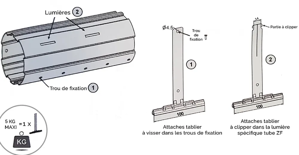 Zurfluh-Feller ATTACHE TABLIER A CLIPPER (Lame 8 : LG 175) OCTO