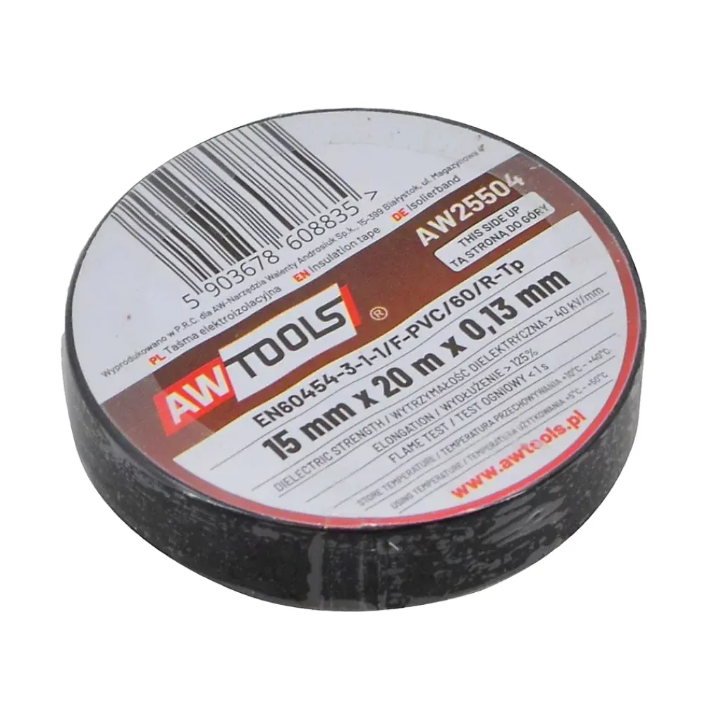 Aw Tools Ruban Adhésif-- Ruban Noir (20 m x 15 mm)
