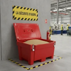 Plast'Up Rotomoulage Extincteur Et Couverture Anti-Feu-Bac à sable incendie/ à sel de déneigement 300l + grenouillères + cadenas