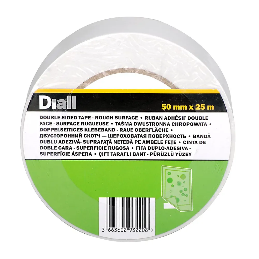 Diall Ruban Adhésif-Bande double face 50 mm x 25 m, surface rugueuse