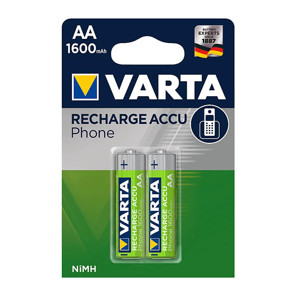 Varta Batteries Rechargeables AA NiMH 1600mAh - Lot de 2 pour Téléphones sans Fil