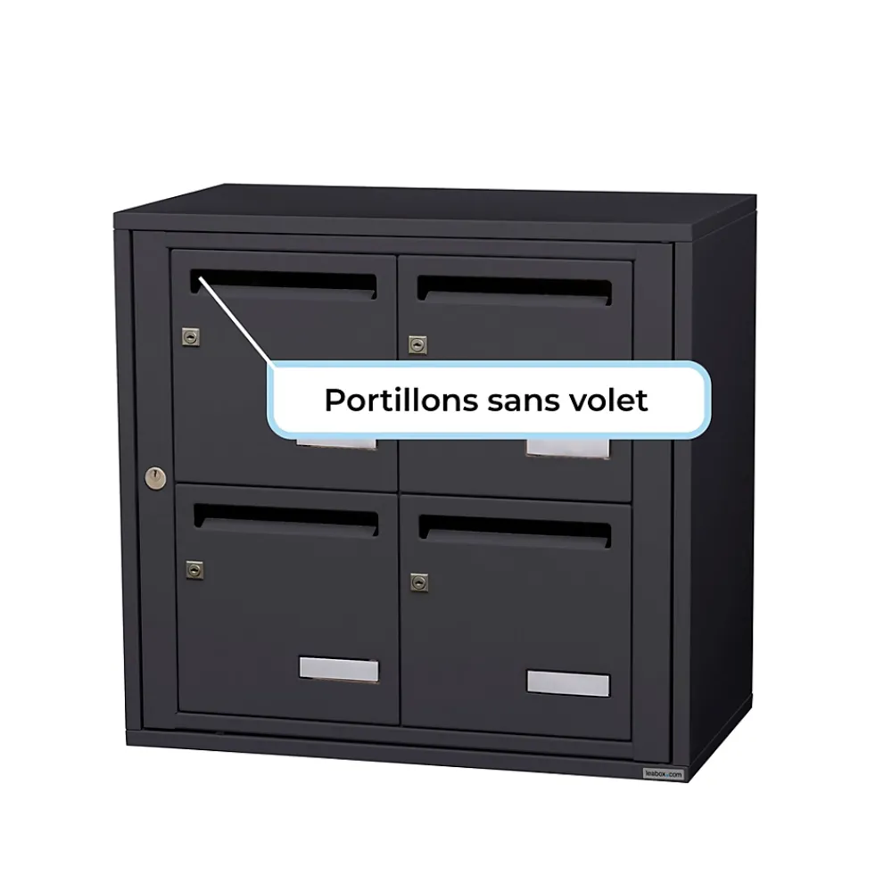 Leabox.com Bloc collectif , 2x2, grade 3, simple face, Intérieur, fixation murale, gris anthracite RAL 7016 finition brillante