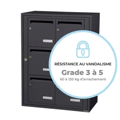 Leabox.com Bloc collectif , 2x3, grade 3, simple face, Intérieur, fixation murale, gris anthracite RAL 7016 finition brillante