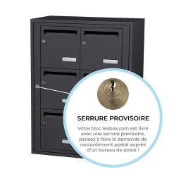 Leabox.com Bloc collectif , 2x3, grade 3, simple face, Intérieur, fixation murale, gris anthracite RAL 7016 finition brillante