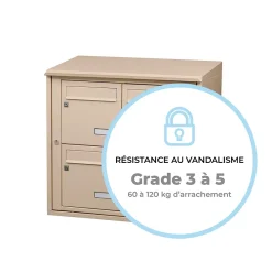 Leabox.com Boîte Aux Lettres 1 Porte-Bloc collectif , 2x2, grade 3, simple face, Extérieur, fixation murale, Ivoire RAL 1015 finition brillante