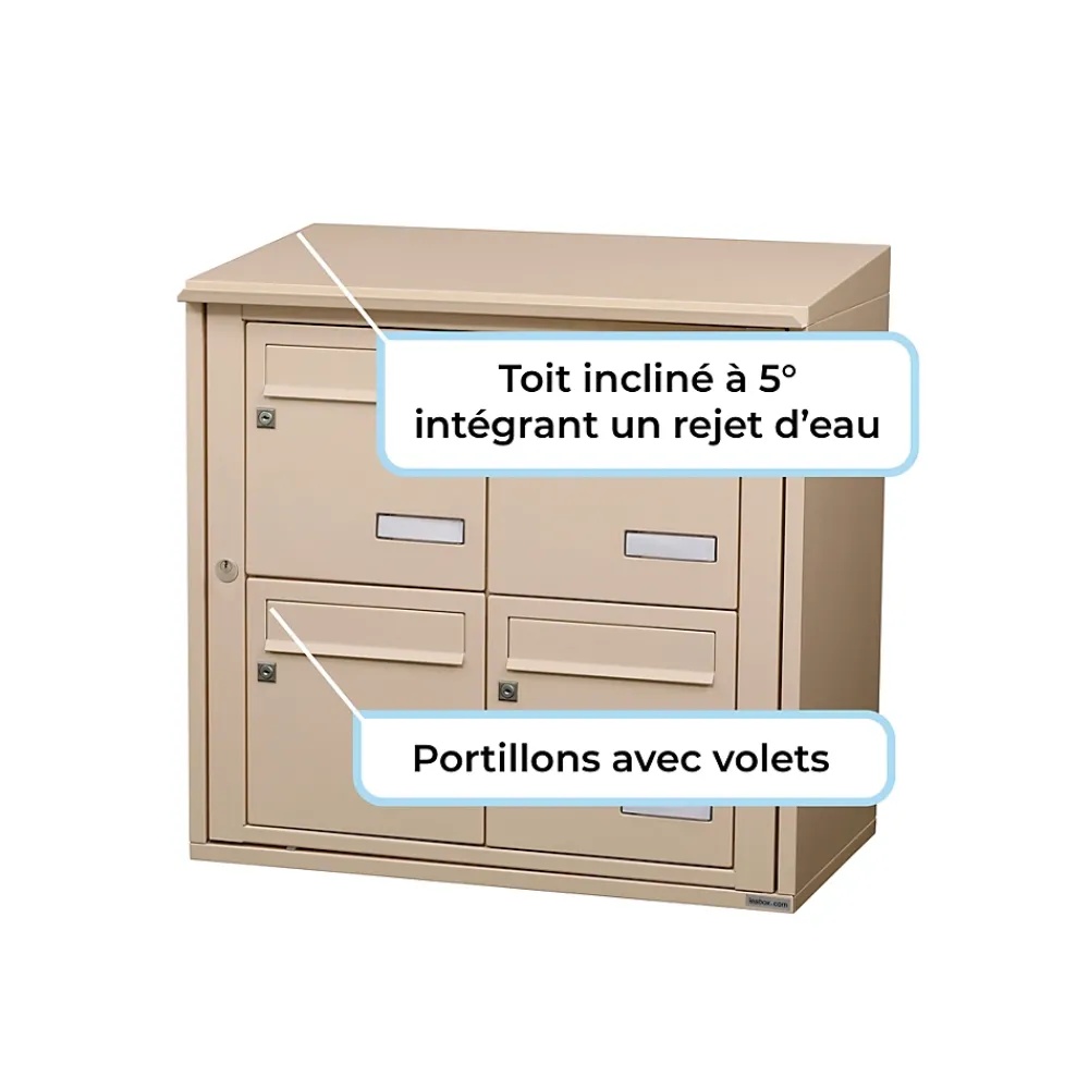 Leabox.com Boîte Aux Lettres 1 Porte-Bloc collectif , 2x2, grade 3, simple face, Extérieur, fixation murale, Ivoire RAL 1015 finition brillante