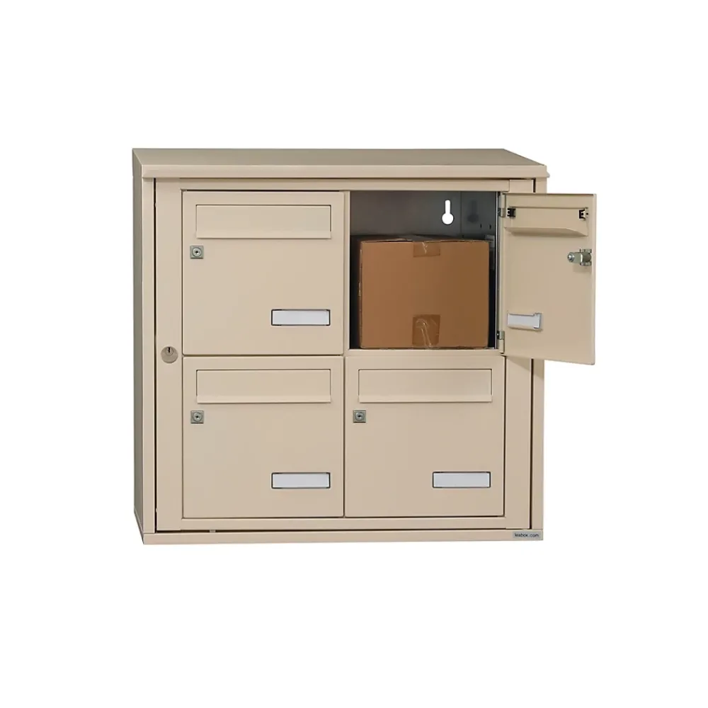 Leabox.com Boîte Aux Lettres 1 Porte-Bloc collectif , 2x2, grade 3, simple face, Extérieur, fixation murale, Ivoire RAL 1015 finition brillante