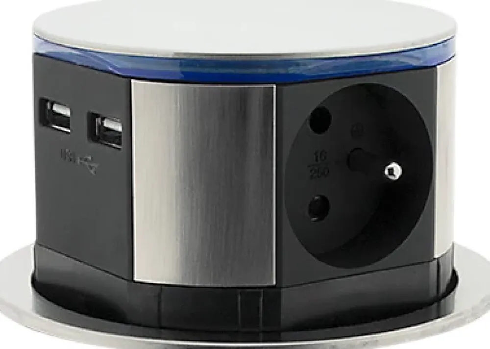 Otio Bloc encastrable compact 3 prises + 2 ports USB