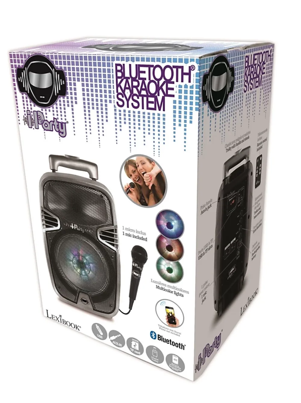 Lexibook Enceinte, Écouteur Et Casque-Bluetooth Karaoke avec roulettes, lumières et micro