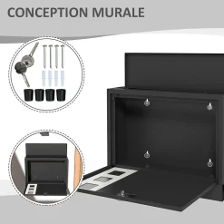 Homcom Boîte Aux Lettres 1 Porte-Boite aux lettres murale verrouillable 2 clés matériel de montage inclus dim. 36,5 x 11,5 x 29 cm métal anthracite