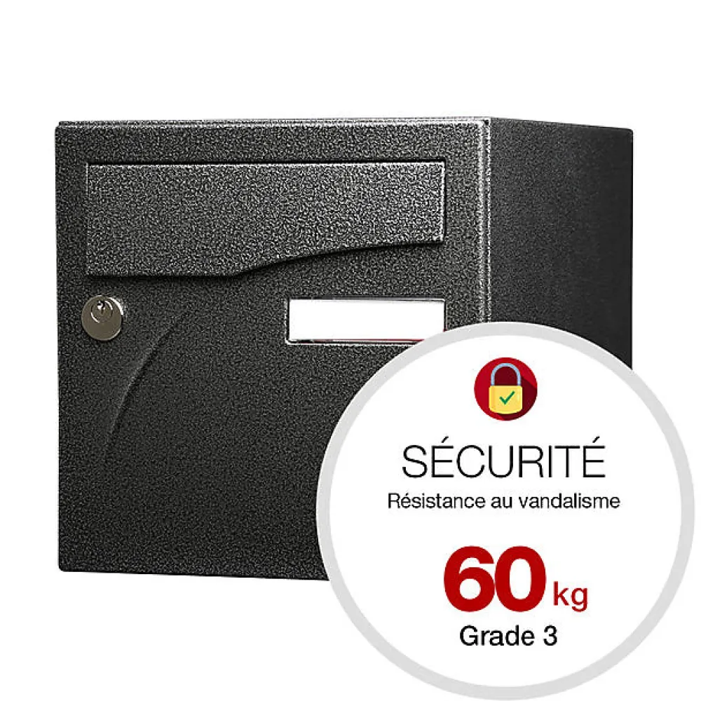 Renz Boite aux lettres Préface 1 porte Noir décor RAL 9005D