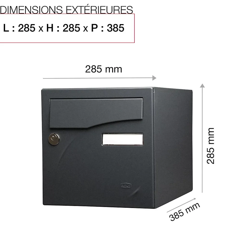 Renz Boîte Aux Lettres 1 Porte-Boite aux lettres Préface 1 porte Noir Sablé RAL 2100 MS