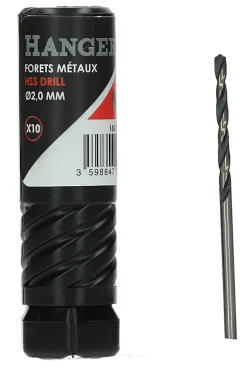 Hanger Boite de 10 forets métaux HSS taillés meulés diamètre 2mm - - 155132