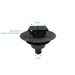 Galedo Evacuation De Douche|Bonde Pour Douche-Bonde carrée pour receveur de douche, 105mm, sortie verticale Ø50mm, noir, Showerplate