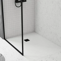 Galedo Evacuation De Douche|Bonde Pour Douche-Bonde carrée pour receveur de douche, 105mm, sortie horizontale Ø50mm, noir, Showerplate