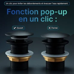 Dileci Evacuation De Lavabo-Vasque-Bonde clic-clac - Push System - Coloris Noir mat
