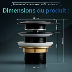 Dileci Evacuation De Lavabo-Vasque-Bonde clic-clac - Push System - Coloris Noir mat