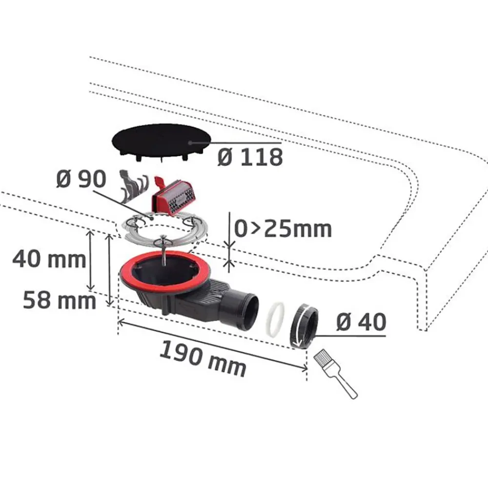 Wirquin Bonde de douche Slim+ Ø118 mm noir